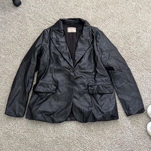 Free People Black Faux Leather Blazer